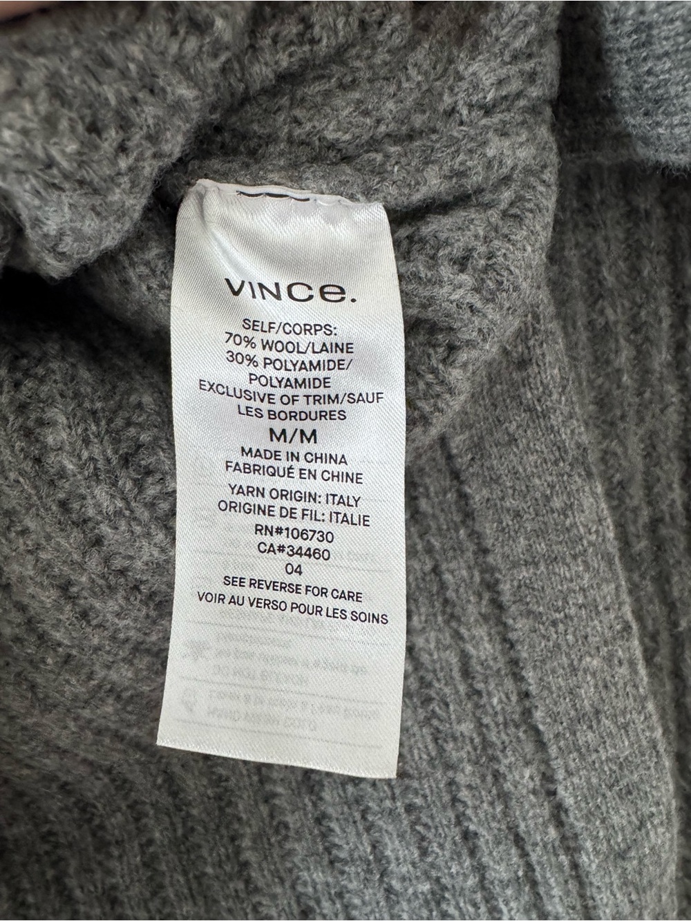 Vince Side-Slit Ribbed Wool Sweater In Gray Size M - Picture 7 of 8